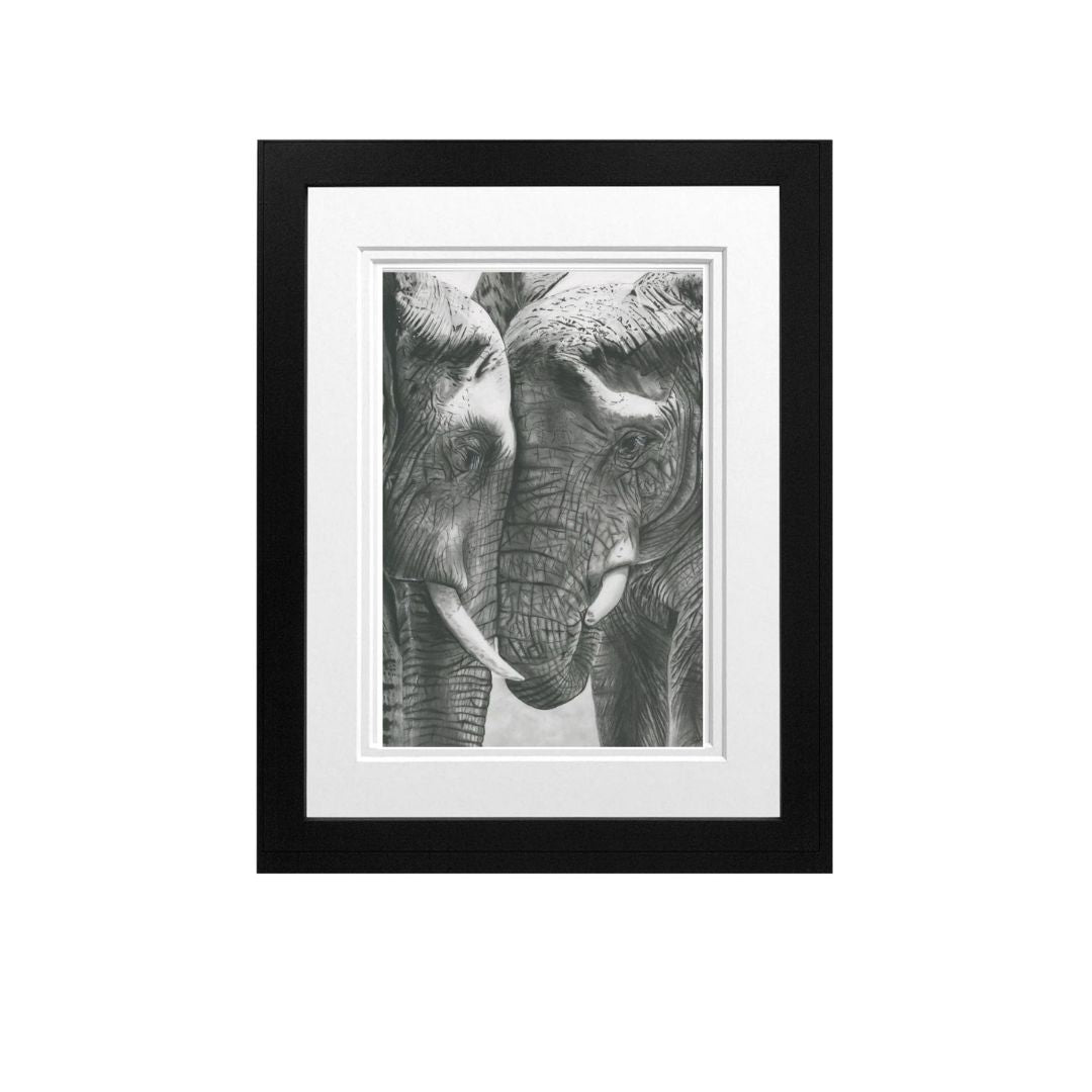 Libra_Fine_Arts_Hand_Drawn_Elephant_Tendernness_Drawing_in_Black_Frame_._A_beautiful_birthday_wedding_or_anniversary_gift_for_elephant_safari_or_animal_lovers..