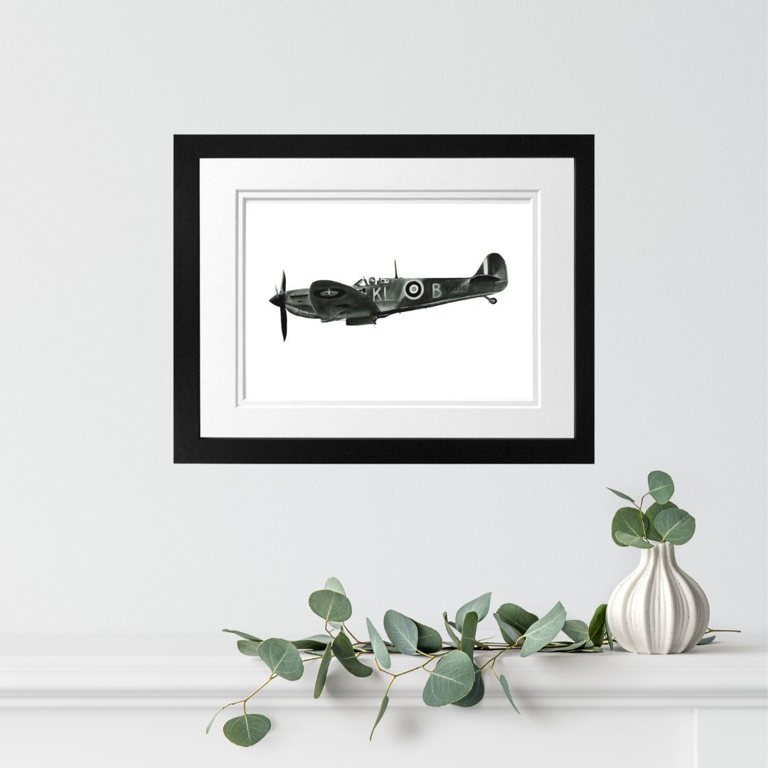 Libra_Fine_Arts_Hand_Drawn_Spitfire_Aircraft_Drawing_in_Black_Frame. hangong on the wall.  The perfect birthday present or christmas present or anniversary gift  for  spitfire fans and WW2 history entusiasts