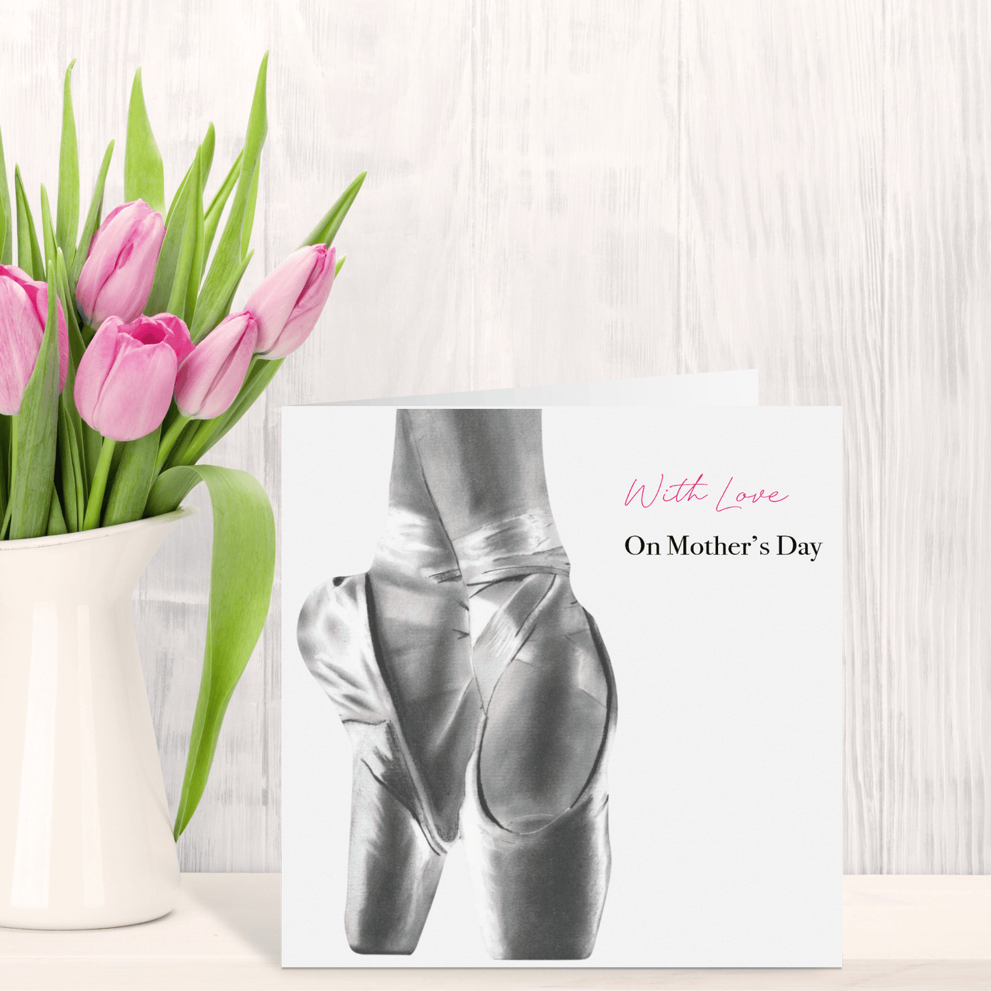 Mother’s Day card with delicate ballet shoes en pointe illustration