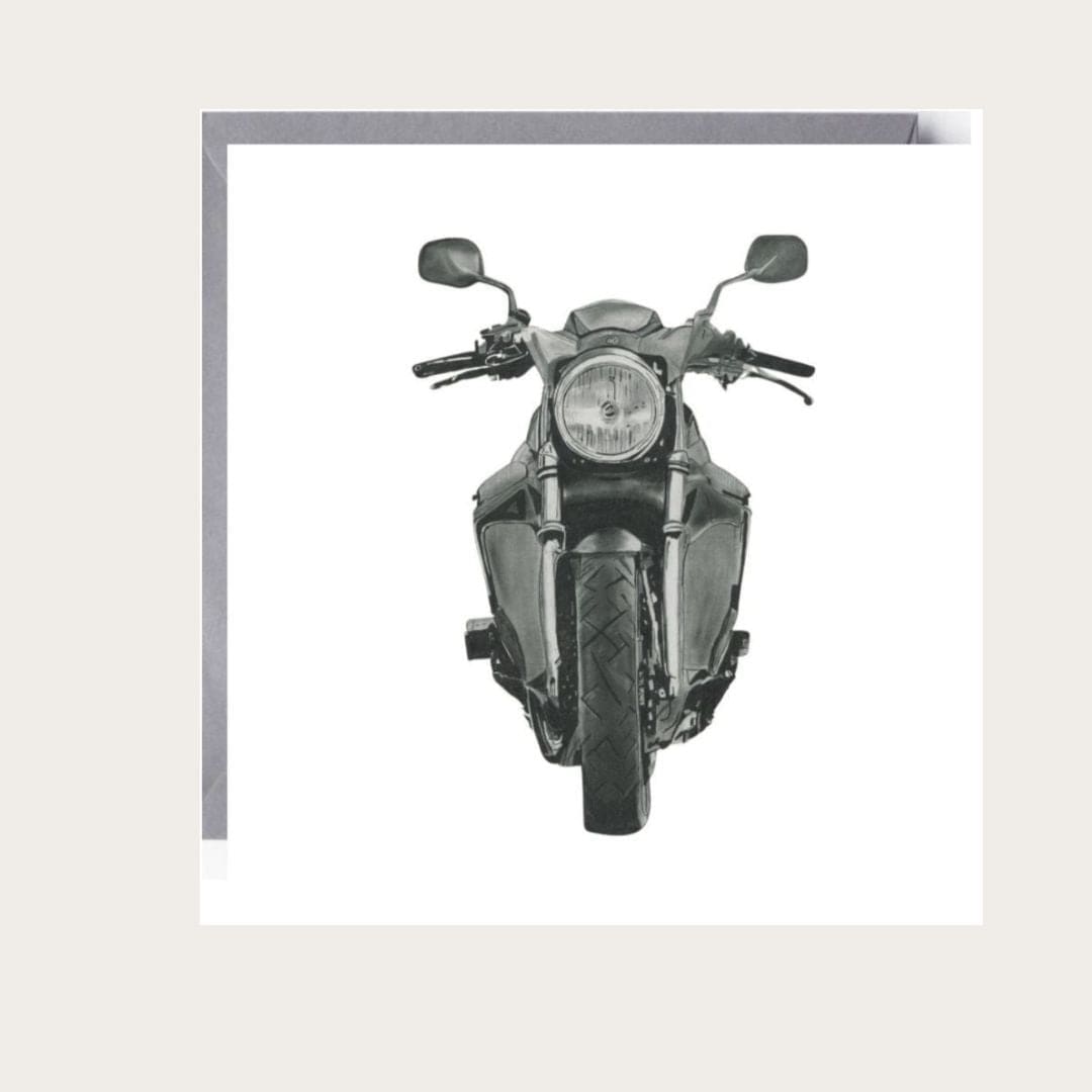Celebrate the love for motorcycles with this motorbike greeting card, showcasing a stunning hand-drawn design of a sleek bike. Perfect for any occasion, this card is a thoughtful and stylish choice for motorcycle lovers and those passionate about biking culture.