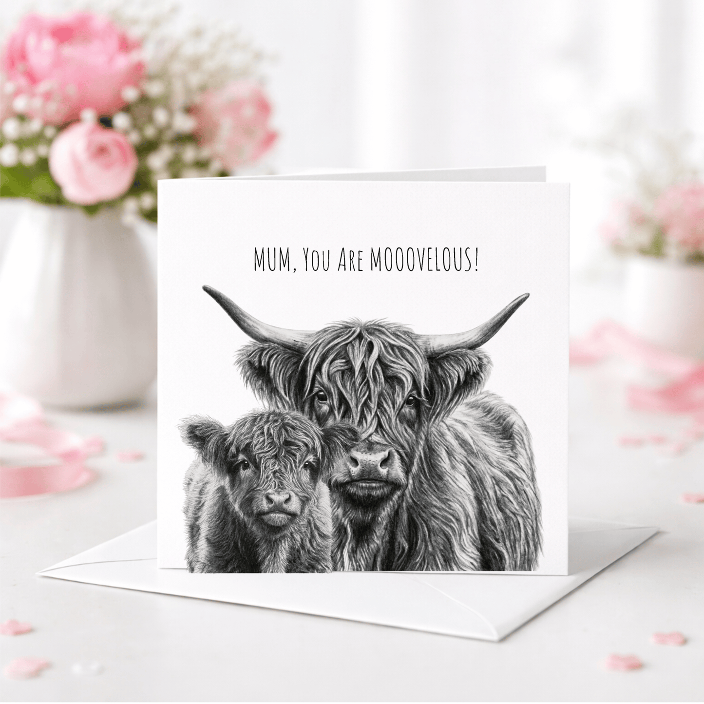Mum, You Are Moo-velous! – Highland Cow & Calf Card