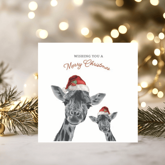 Merry Christmas – Giraffe and Baby Festive Greeting Card