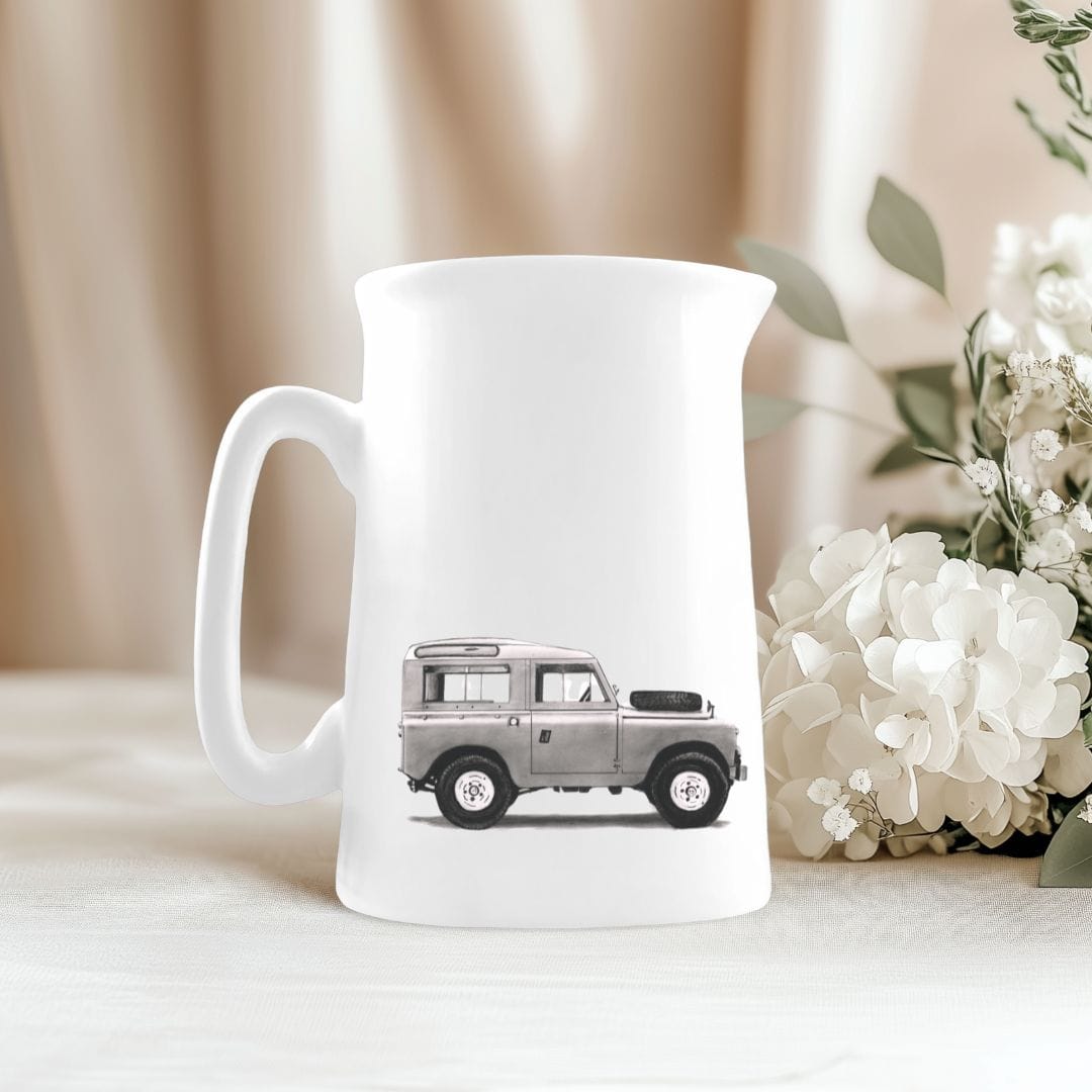 Illustrated Land Rover on a fine bone china jug, perfect for off-road car lovers.







