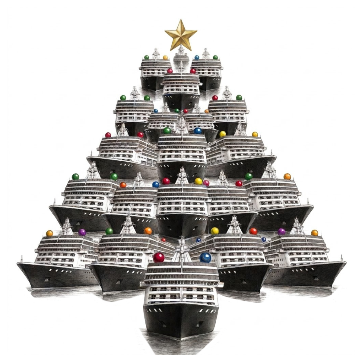 Cruise Ship Christmas Tree Greeting Card