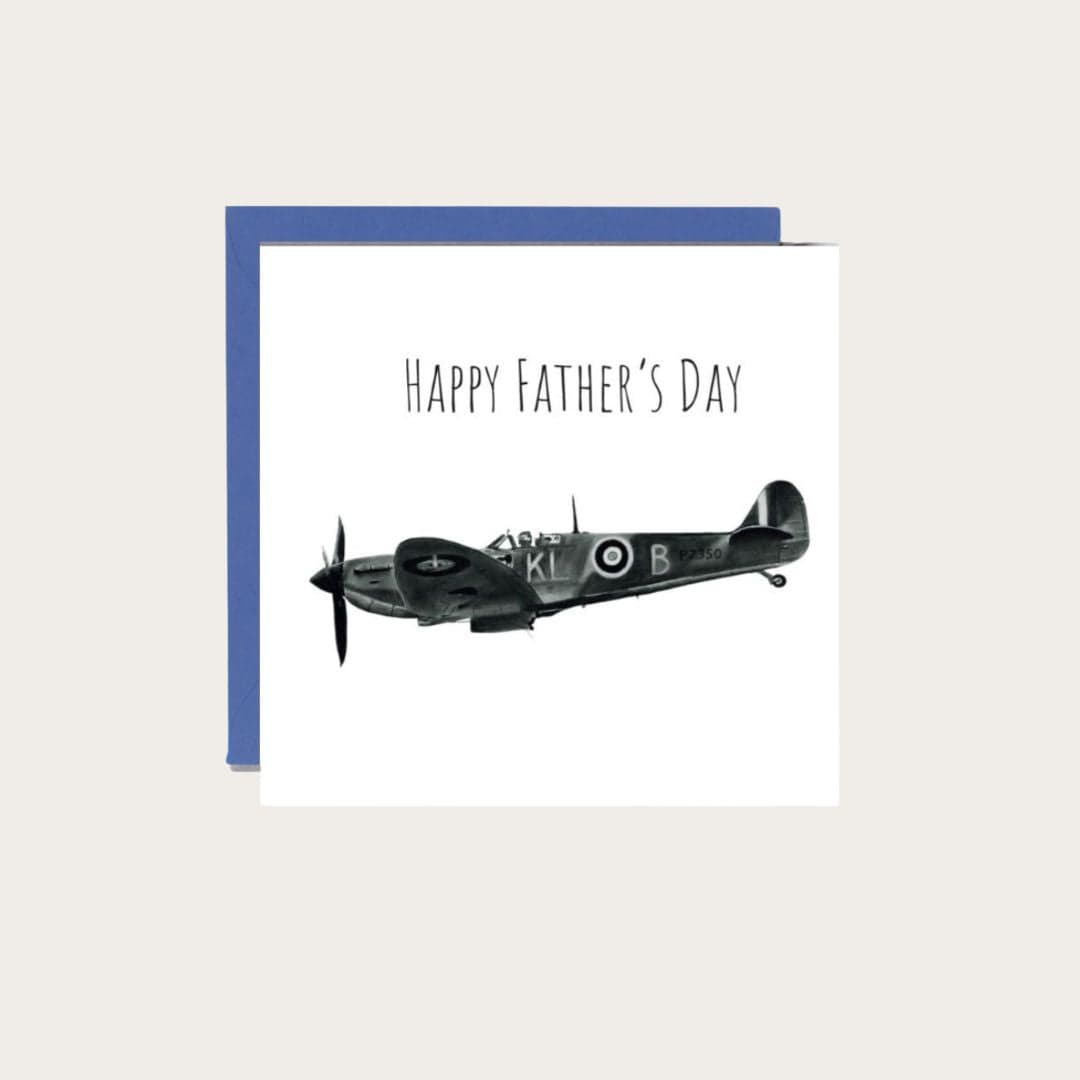 "Father’s Day card featuring a Spitfire aircraft design and a heartfelt 'Happy Father’s Day' message