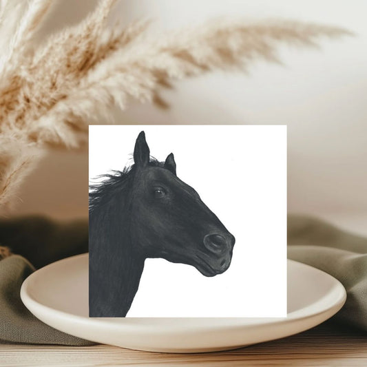 Beautifully hand-drawn Stribor the Horse greeting card, featuring a charming design perfect for animal lovers and Christmas celebrations.