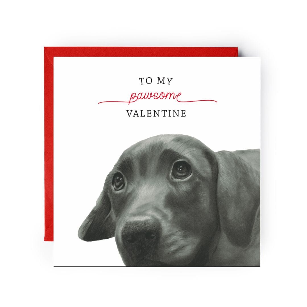 Celebrate your 'pawsome' Valentine with this adorable greeting card, featuring a hand-drawn dog illustration and the sweet message 'To A Pawsome Valentine.' Perfect for dog lovers on Valentine’s Day