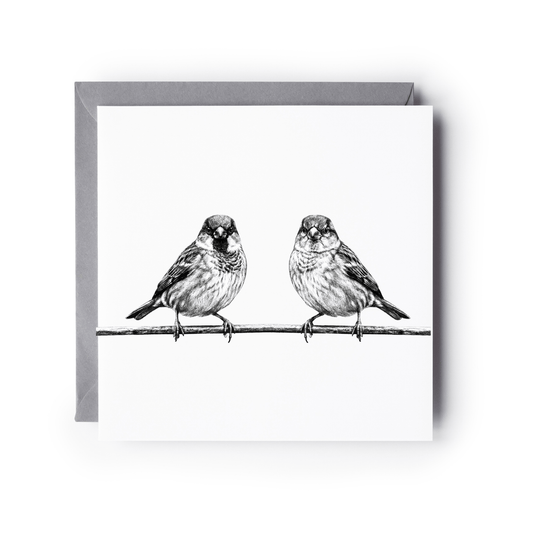 Sparrows Hand-Drawn Greeting Card