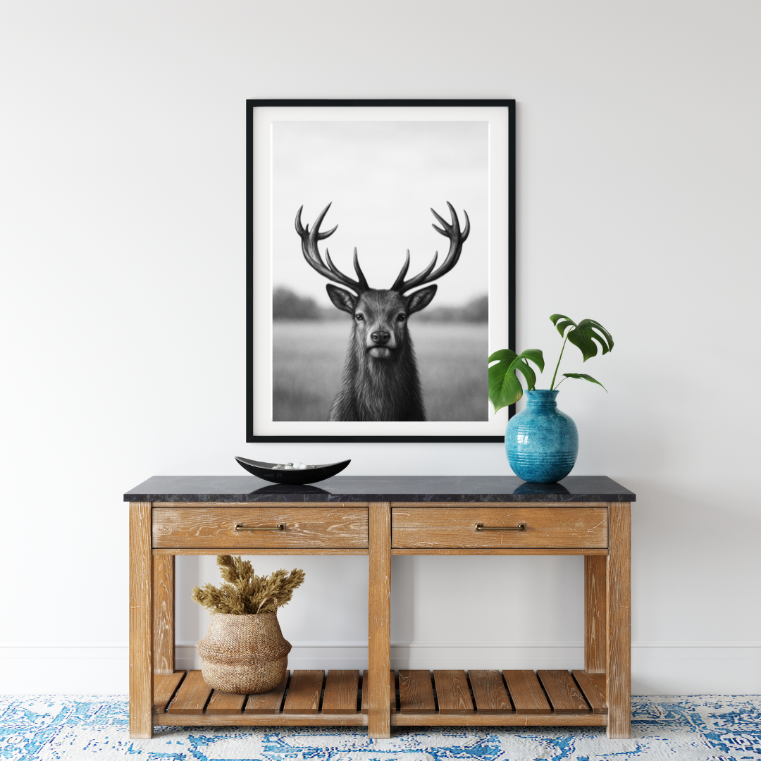 The Stag Fine Art Print – Hand-Drawn Majestic Wildlife Illustration