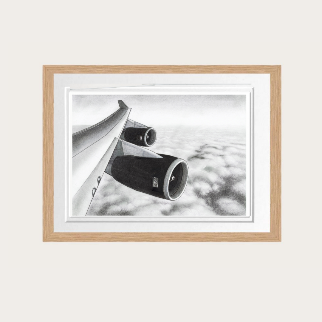 Boeing 747 Wing Drawing | Aviation Art from the Window Seat – Series 2