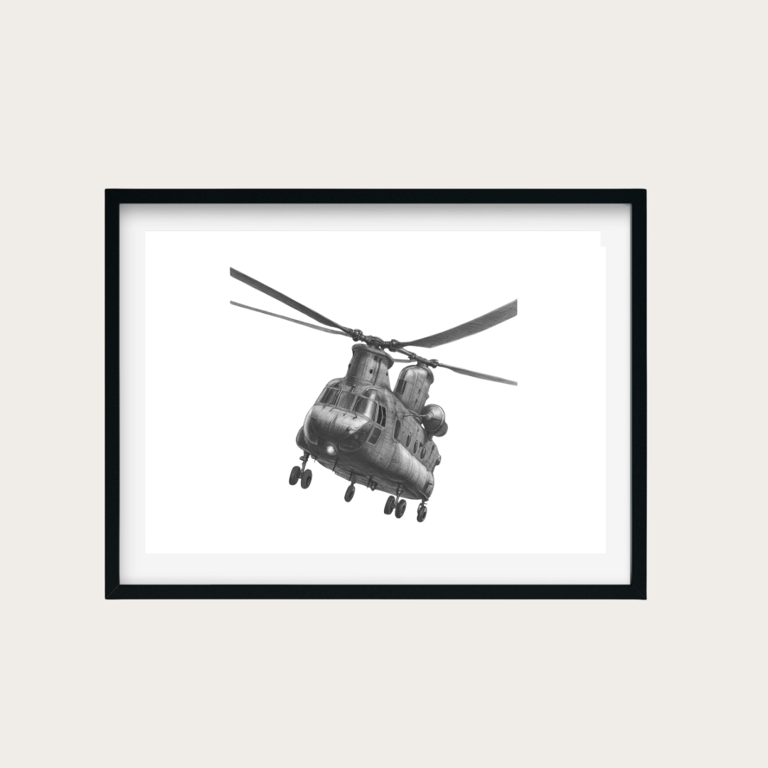 Boeing CH-47 Chinook Hand-Drawn Print | Military Aviation Art