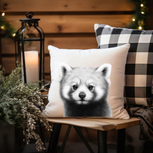 Faux Suede Red Panda Cushion – Hand-Drawn Wildlife Home Décor Gift