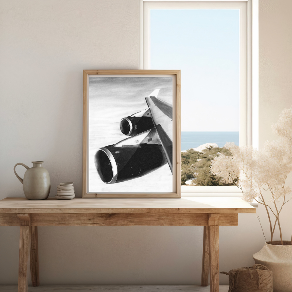 747 Aircraft Wing Fine Art Print – Iconic Aviation Illustration