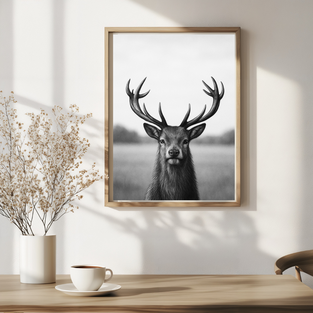 The Stag Fine Art Print – Hand-Drawn Majestic Wildlife Illustration