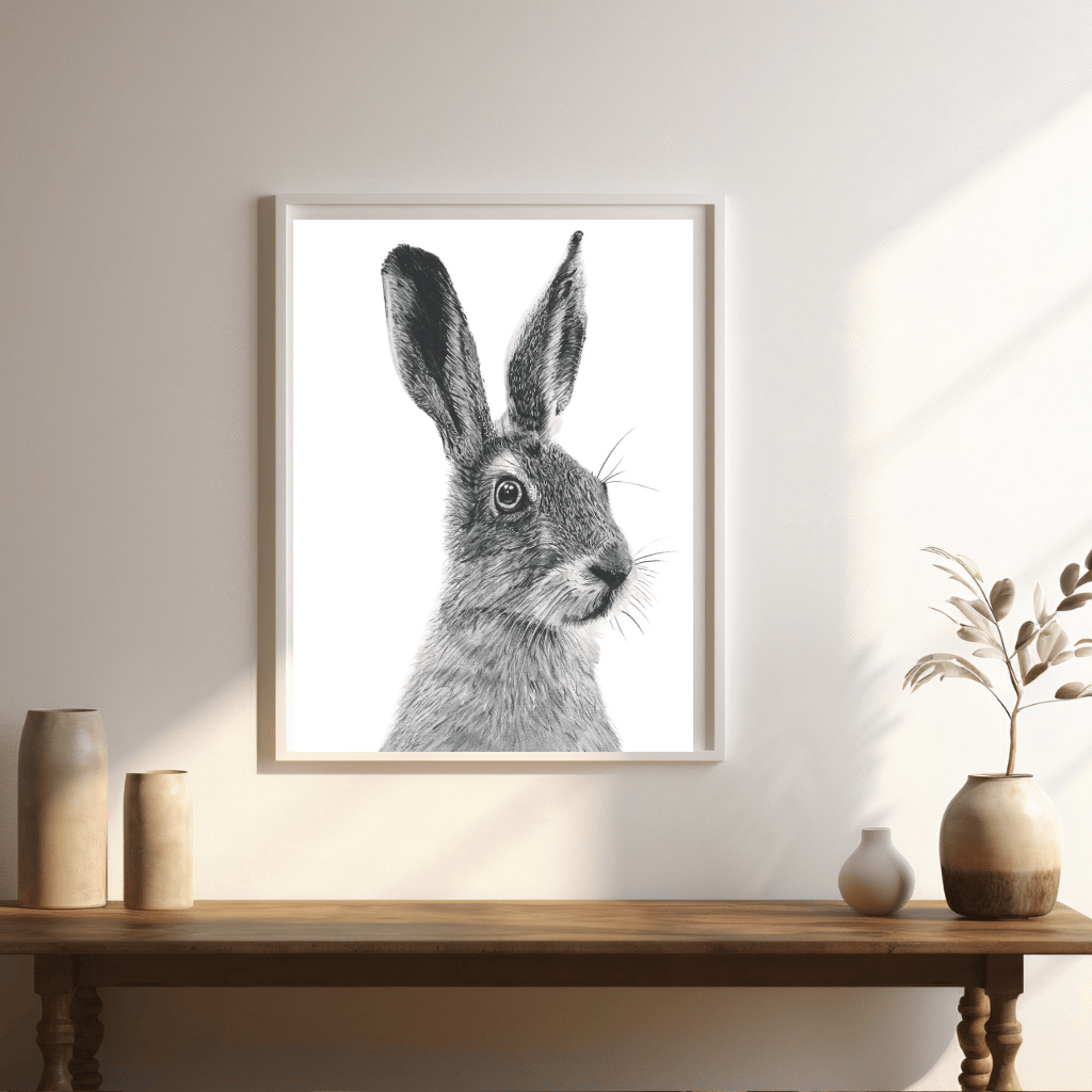 Hand-Drawn Hare Fine Art Print - Intricate Wildlife Art for Gifting