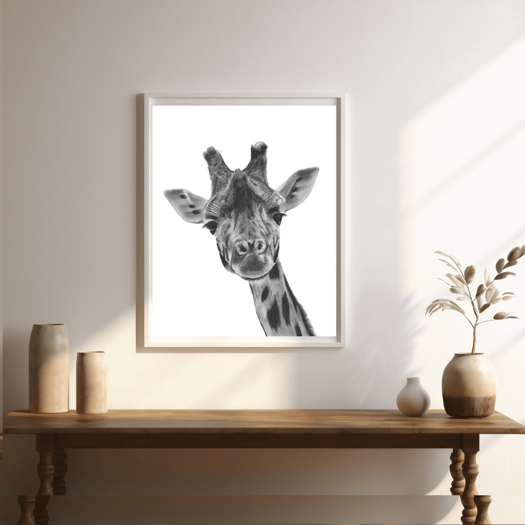 Giraffe Fine Art Print – Elegant Hand-Drawn Wildlife Illustration