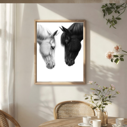 Ebony & Ivory – Horse Couple Print | Hand-Drawn Equestrian Art