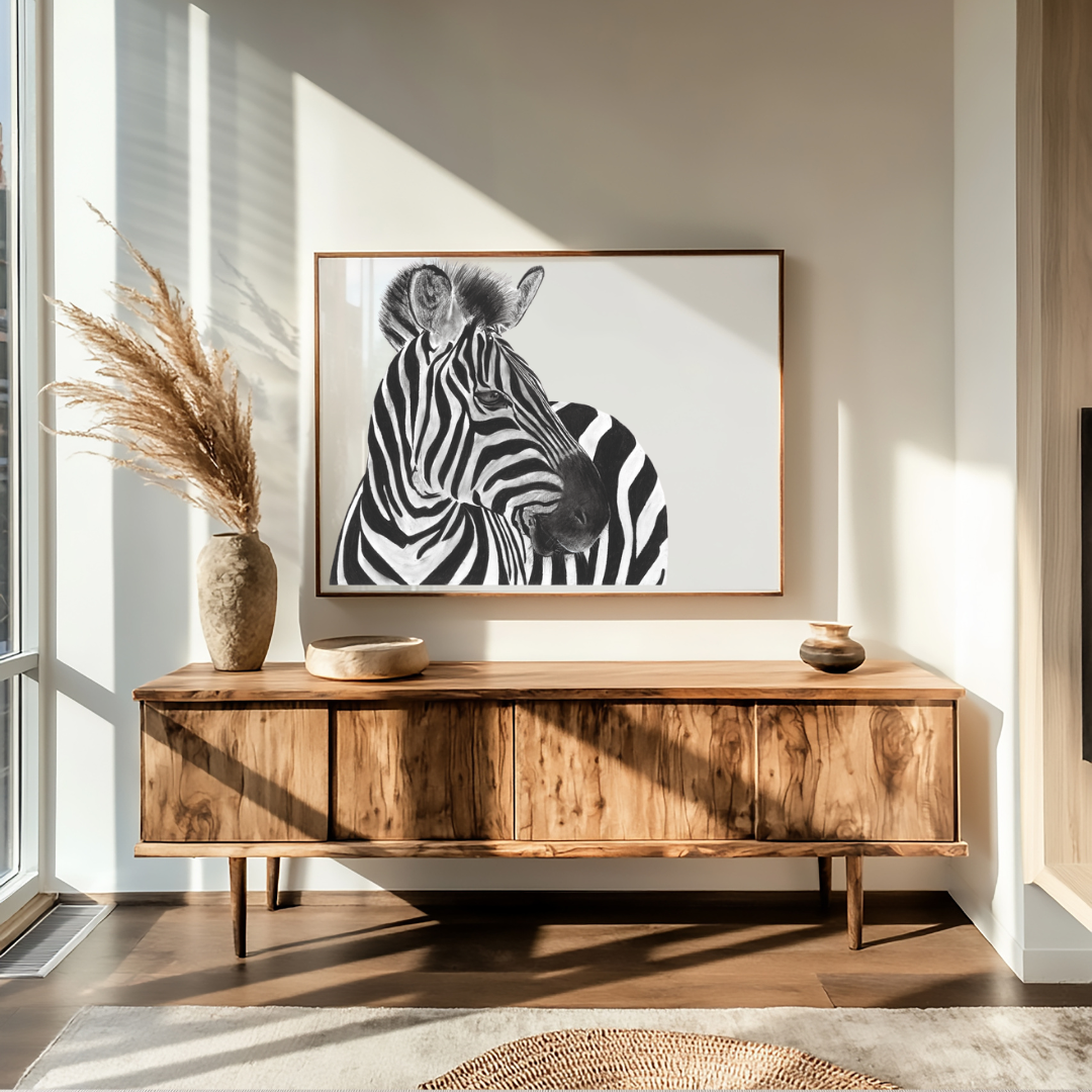 Capella the Zebra Fine Art Print – Striking Hand-Drawn Wildlife Illustration