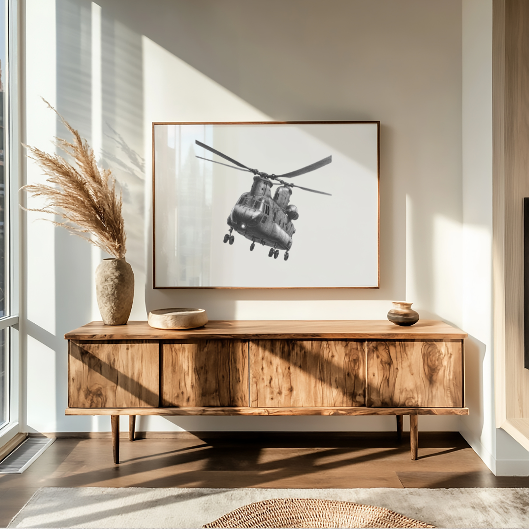 Boeing CH-47 Chinook Hand-Drawn Print | Military Aviation Art