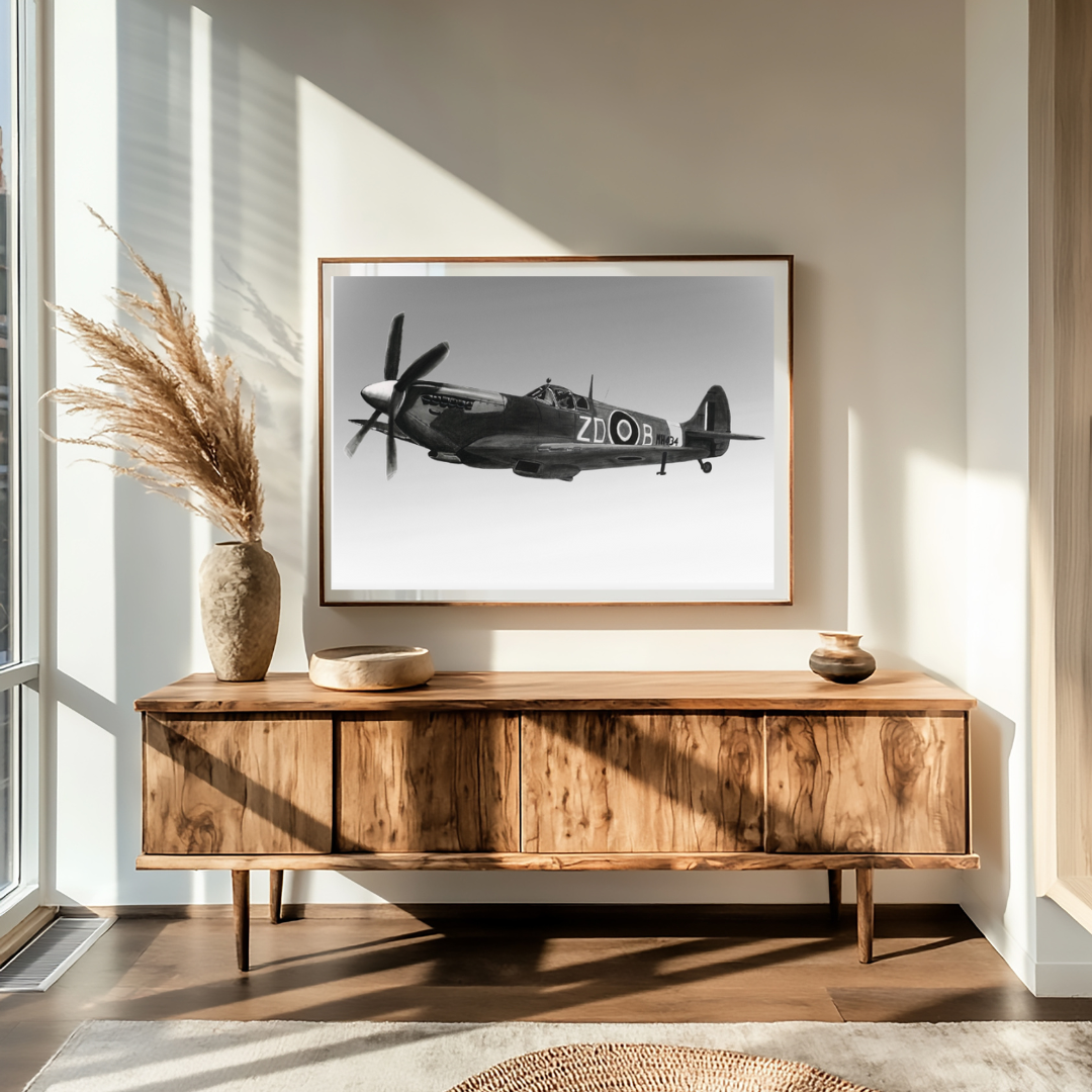 “Off to Battle” Spitfire Drawing | Aviation Art Print