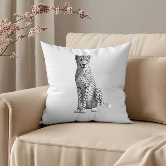 Faux Suede Cheetah Cushion – Hand-Drawn Wildlife Home Décor Gift