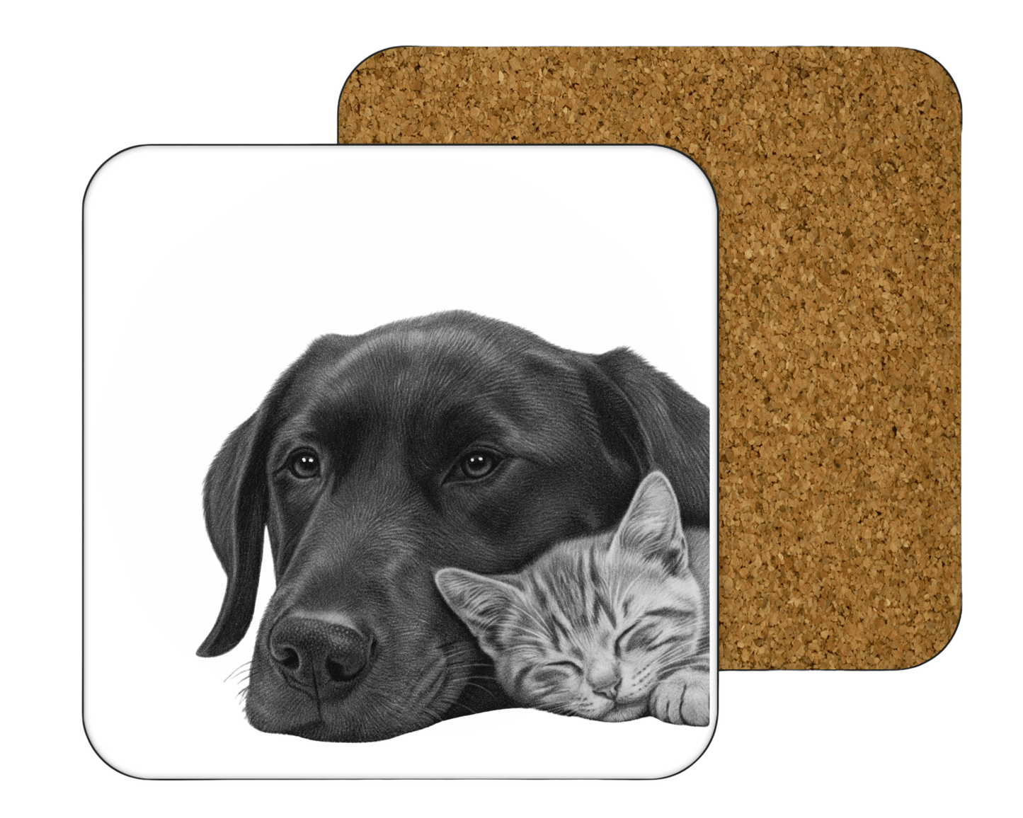 Best Friends Cat and Dog Drinks Coaster – Hand-Drawn Pet Art