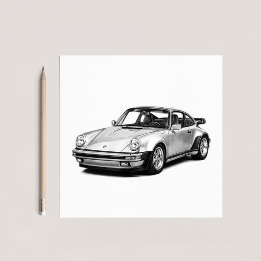 Classic German Sports Car Hand-Drawn Greeting Card – Porsche Edition
