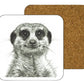 Myra the Meerkat illustrated drinks coaster