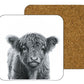 Highland Coo calf illustrated drinks coaster