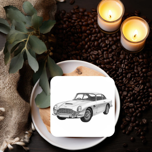 Aston Martin Car Inspired Drinks Coaster – Sleek Hand Drawn Automotive Art