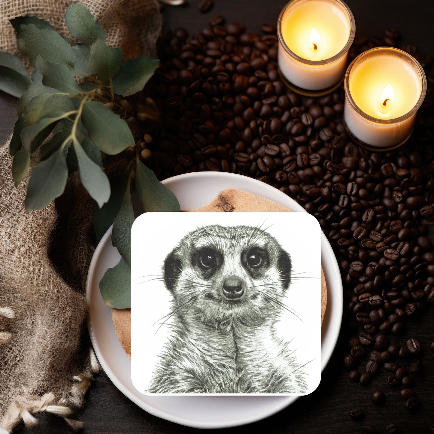 Myra the Meerkat Drinks Coaster – Adorable Hand Drawn Wildlife Art