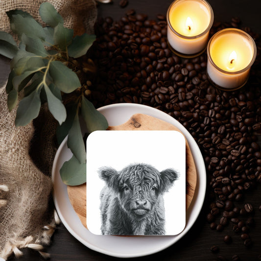 Highland Coo Calf Drinks Coaster