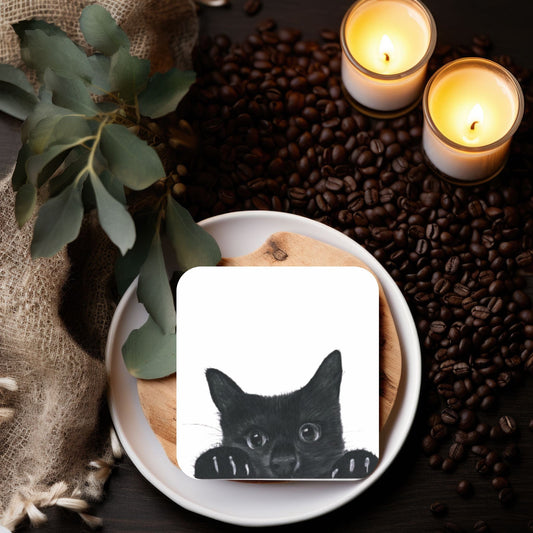 Peeking Cat Drinks Coaster