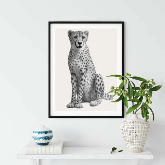 Cheetah in the Wild Print | Detailed Hand-Drawn Wildlife Art