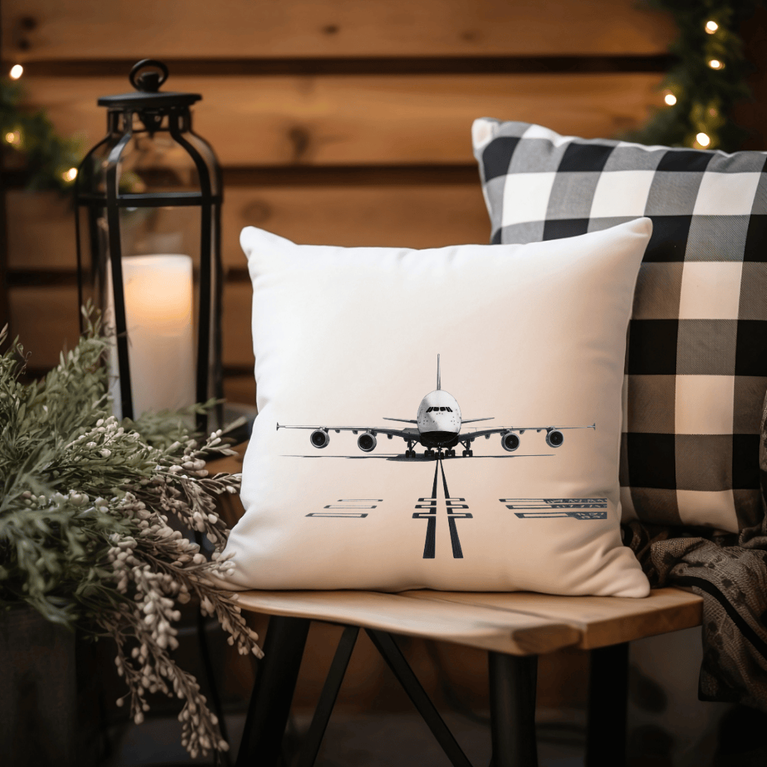 Airbus A380 Cushion – Faux Suede Hand-Drawn Aviation Home Décor Gift