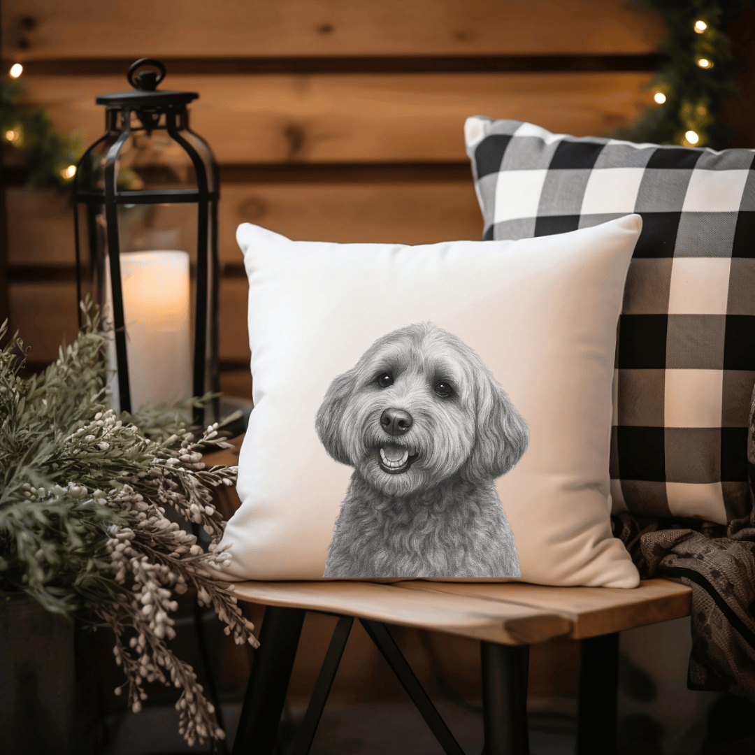 Faux Suede Cockerpoo Cushion – Hand-Drawn Dog Lover Home Décor