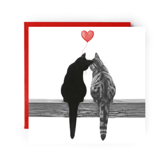 Two Cats Heart Balloon Greeting Card | Cute Cat Love Card