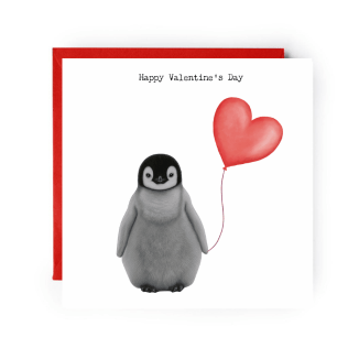 Valentine’s Penguin Greeting Card – Cute Heart Balloon