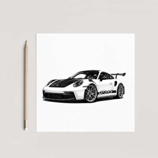 Porsche GT3 Greeting Card – Hand-Drawn Sports Car Art Card for Porsche Fans