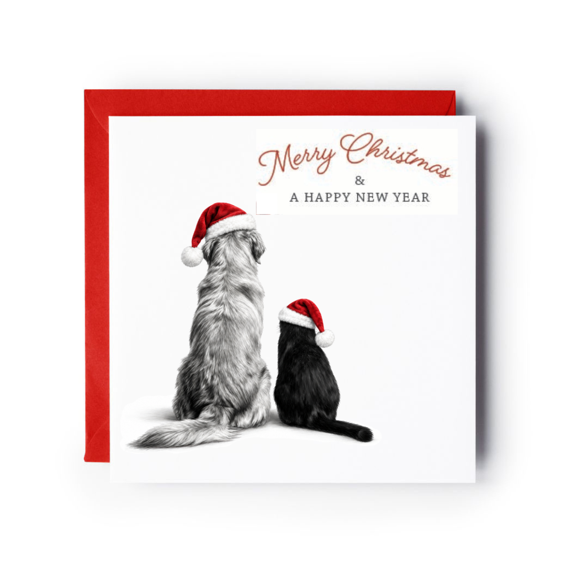 Cat and Dog Hand Drawn Christmas Card
