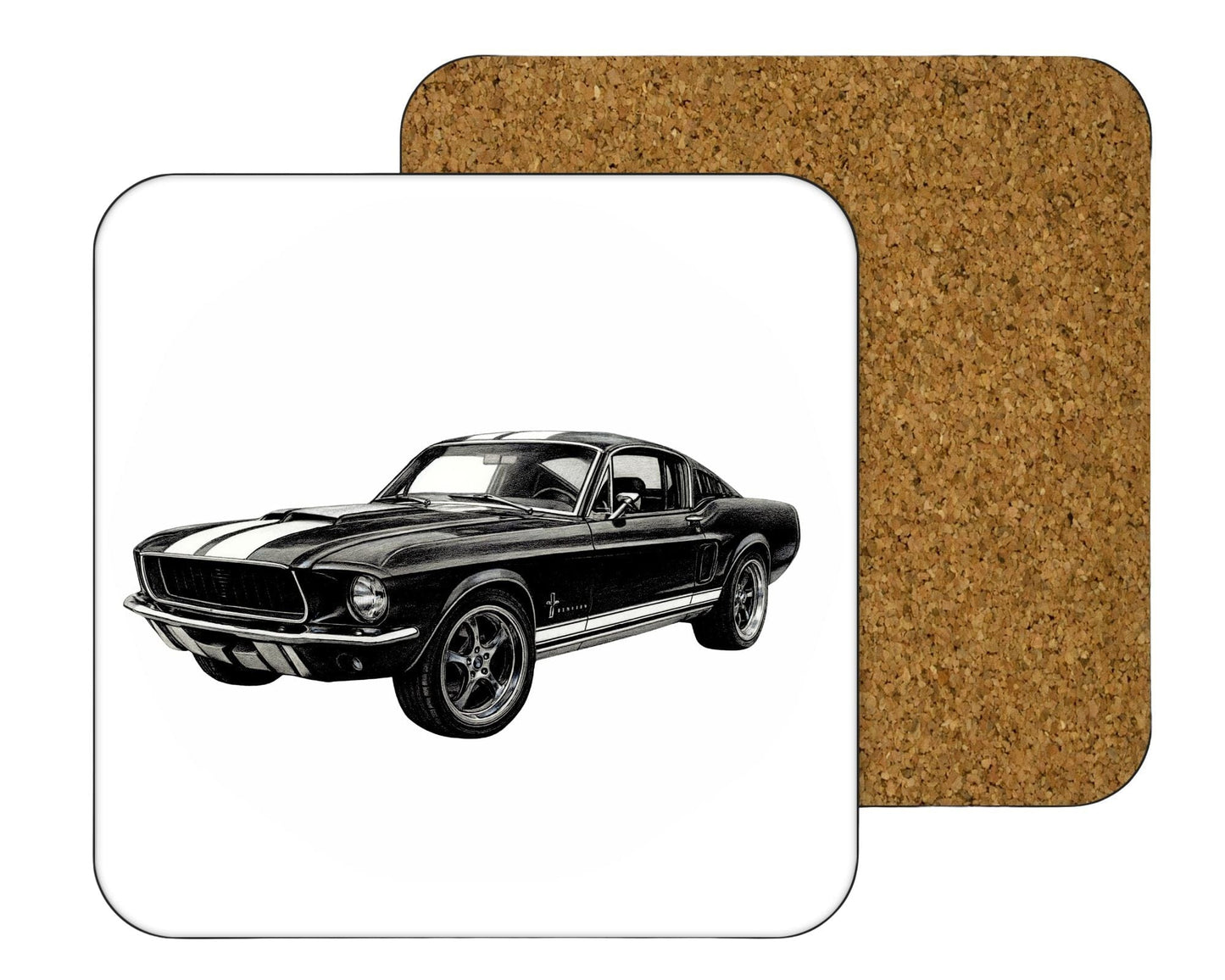 American Ford Mustang Car Inspired Drinks Coaster – Sleek Hand Drawn Automotive Art