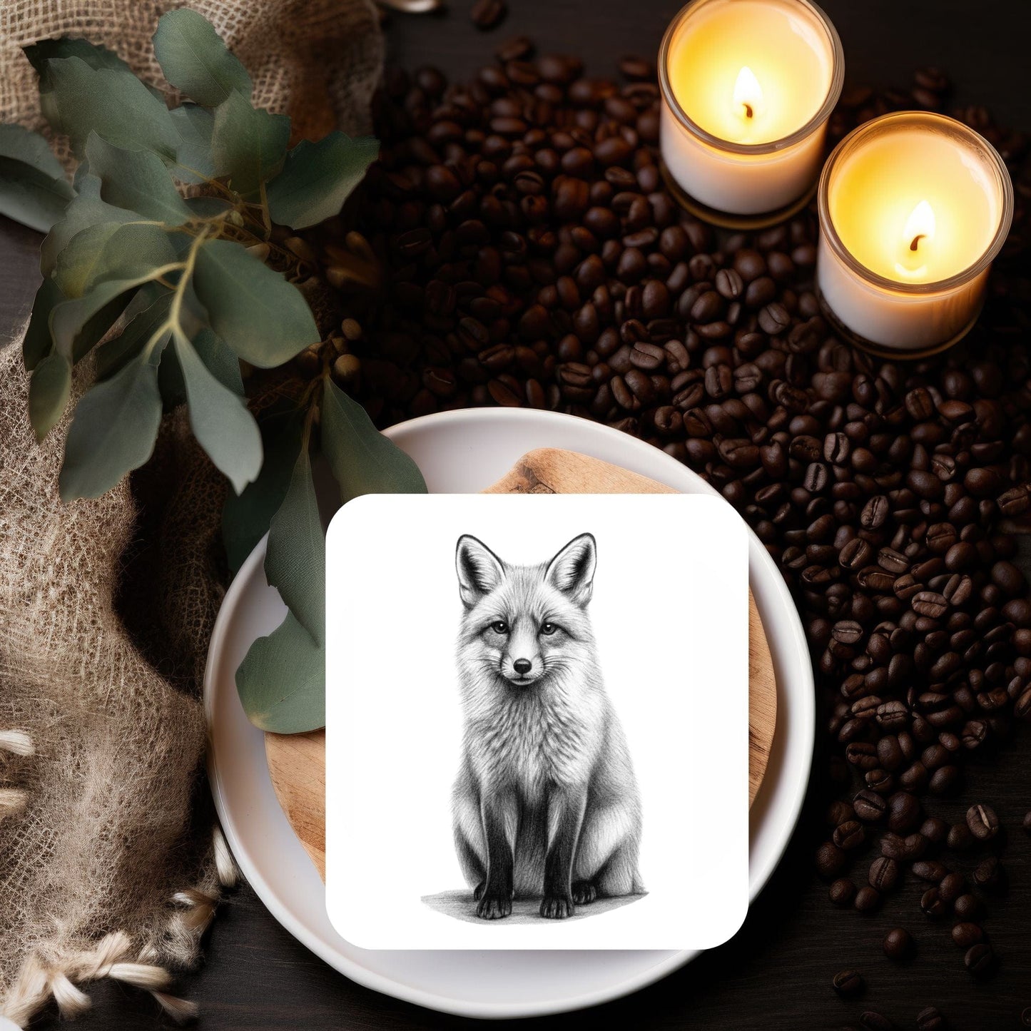 Fox Drinks Coaster – Hand-Drawn Wildlife Art