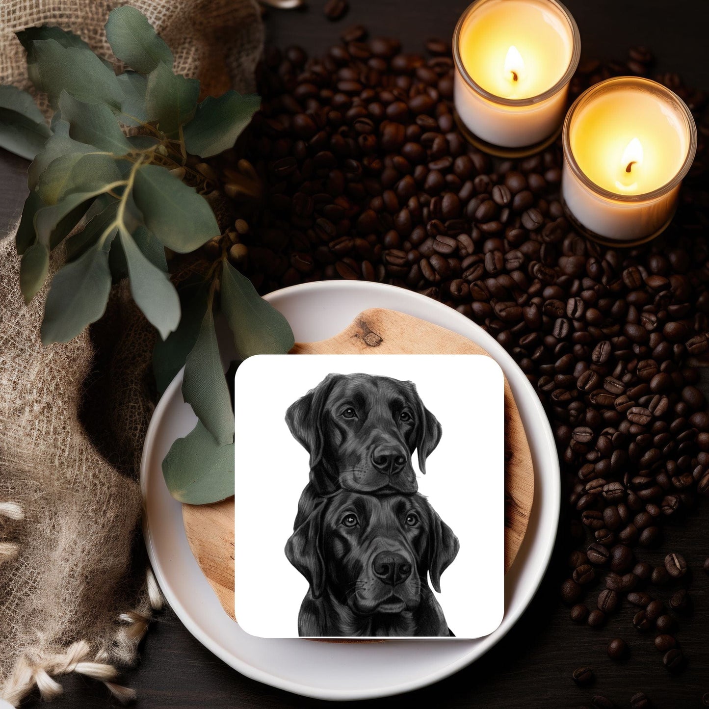 Labrador Dog Brothers Drinks Coaster – Hand-Drawn Pet Art