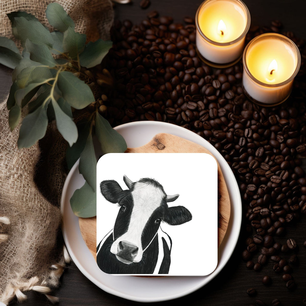Dairy Cow Drinks Coaster, hand-drawn illustration
