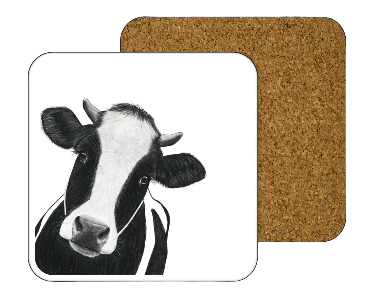 Dairy Cow Drinks Coaster detail shot showing the hand-drawn illustration