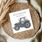 Hand-drawn green tractor Father’s Day card with 'You’re So Deere Me' message.
