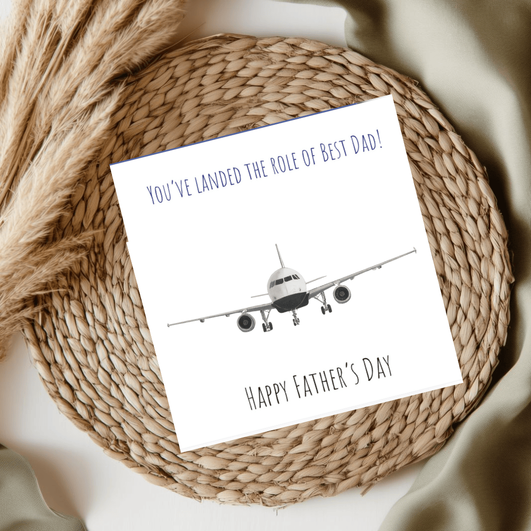 Hand-drawn Father’s Day card featuring an A320 aircraft with “You’ve Landed the Best Dad” text.