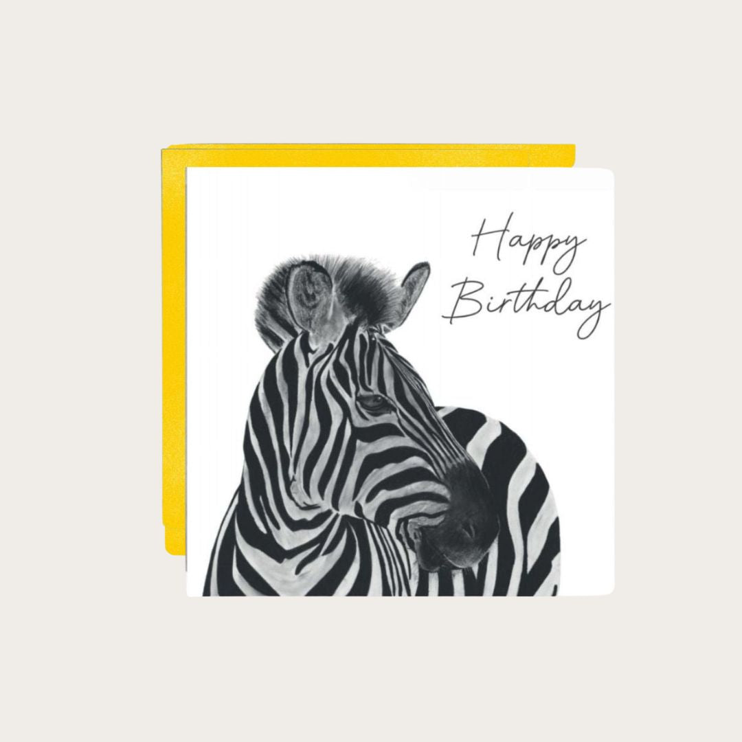 Celebrate in style with this playful birthday card featuring a cute hand-drawn zebra.