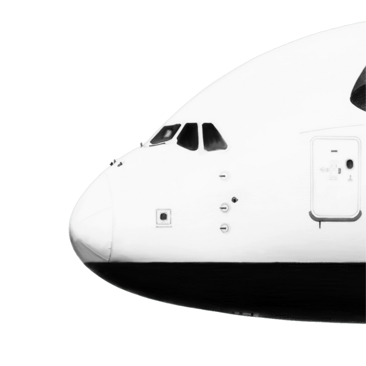 Airbus A380 nose study, hand-drawn aviation fine art print