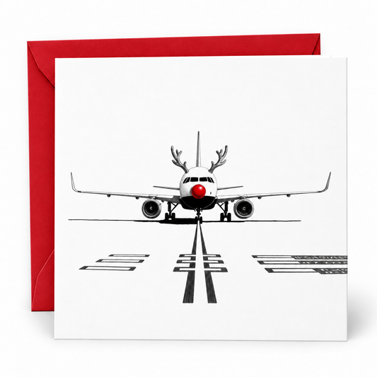 Airbus A320 Neo reindeer Christmas card with red envelope